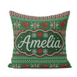 Custom Name Christmas Heart Stripe Knit Seamless Pattern Lovely Square Filled Cushion Throw Pillow Sofa Bed Home Decor Zip Washable UK Made