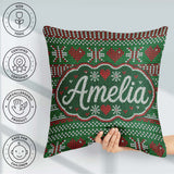 Custom Name Christmas Heart Stripe Knit Seamless Pattern Lovely Square Filled Cushion Throw Pillow Sofa Bed Home Decor Zip Washable UK Made