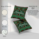 Custom Name Christmas Heart Stripe Knit Seamless Pattern Lovely Square Filled Cushion Throw Pillow Sofa Bed Home Decor Zip Washable UK Made
