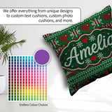 Custom Name Christmas Heart Stripe Knit Seamless Pattern Lovely Square Filled Cushion Throw Pillow Sofa Bed Home Decor Zip Washable UK Made