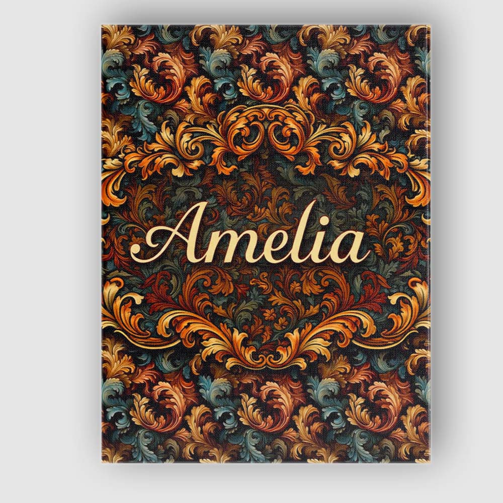 Personalised Name Teal Orange Baroque Floral Seamless Pattern Dark Custom  Unique Canvas Wall Art Print Decor Picture Ready to Hang