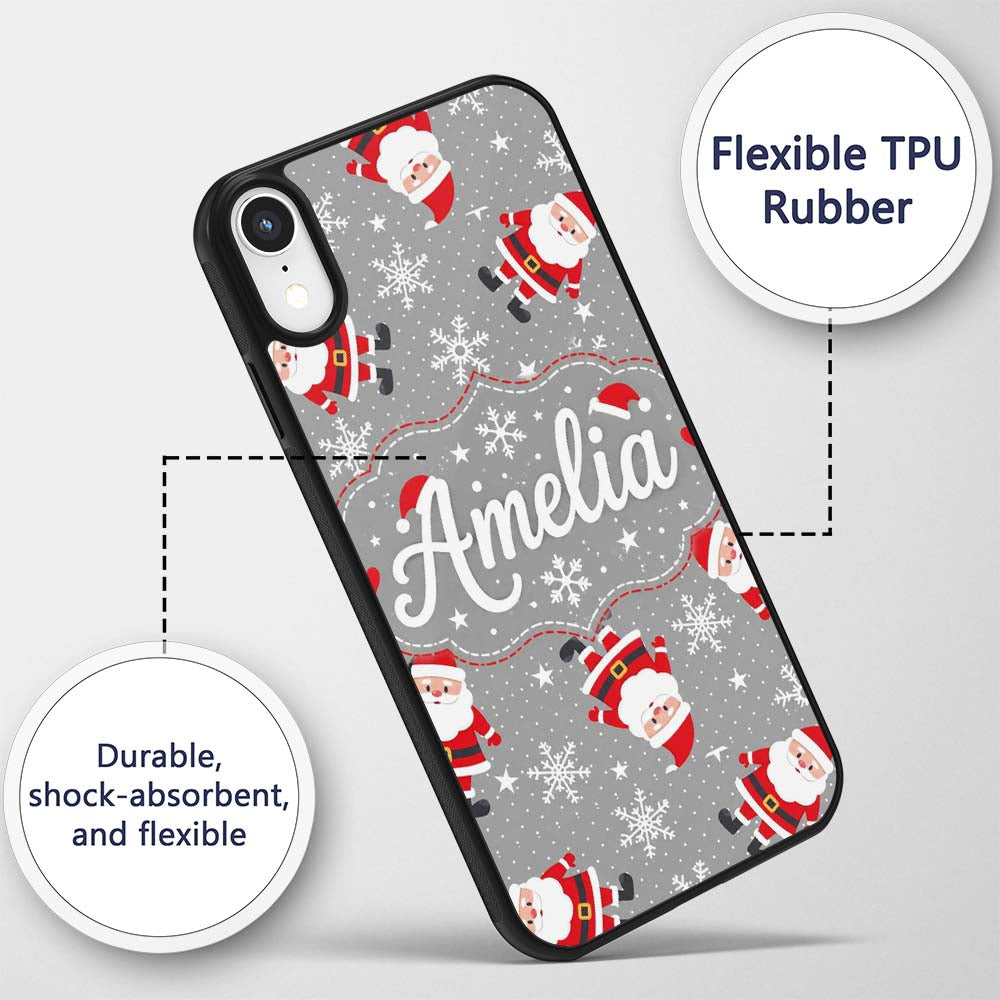 Cute Santa Claus Snowflake Winter Printed Design Custom Name Protective Phone Case Mobile Cover Durable Everyday Smartphone Shock Resistant
