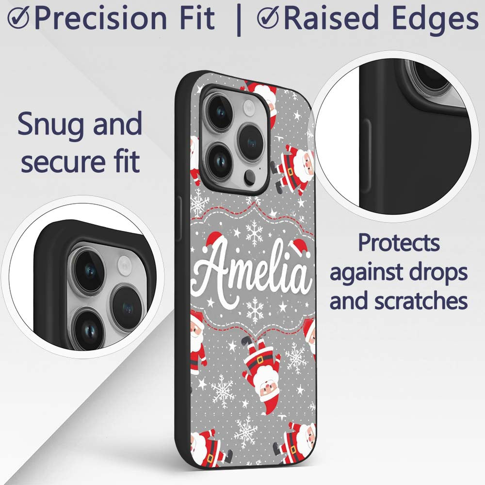 Cute Santa Claus Snowflake Winter Printed Design Custom Name Protective Phone Case Mobile Cover Durable Everyday Smartphone Shock Resistant