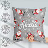 Custom Name Cute Santa Claus Snowflake Winter Seamless Pattern Square Filled Cushion Throw Pillow Sofa Bed Home Decor Zip Washable UK Made
