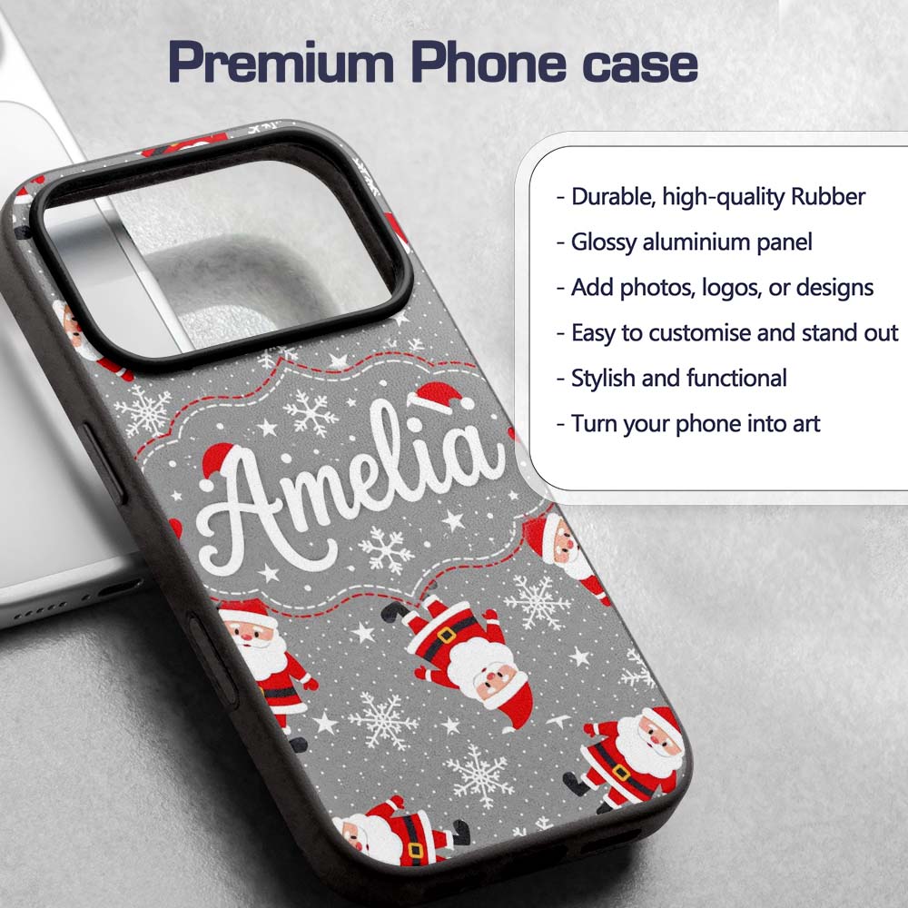 Cute Santa Claus Snowflake Winter Printed Design Custom Name Protective Phone Case Mobile Cover Durable Everyday Smartphone Shock Resistant