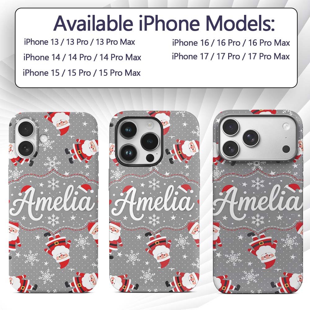 Cute Santa Claus Snowflake Winter Printed Design Custom Name Protective Phone Case Mobile Cover Durable Everyday Smartphone Shock Resistant