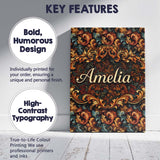 Personalised Name Teal Orange Baroque Floral Seamless Pattern Dark Custom  Unique Canvas Wall Art Print Decor Picture Ready to Hang