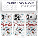 Happy Snowman Winter Holiday Seamless Pattern Custom Name Protective Phone Case Mobile Cover Durable Everyday Smartphone Shock Resistant