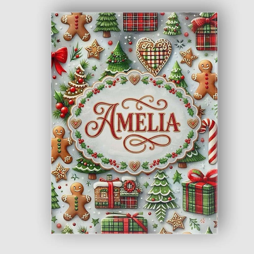 Personalised Name Christmas Gingerbread Custom  Modern Room Accent Elegant Feature Canvas Wall Art Print Decor Picture Ready to Hang