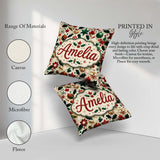 Custom Name Festive Christmas Star Holly Leaves Seamless Pattern Square Filled Cushion Throw Pillow Sofa Bed Home Decor Zip Washable UK Made