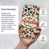 Festive Christmas Star Ornaments Holly Leaves Custom Name Protective Phone Case Mobile Cover Durable Everyday Smartphone Shock Resistant