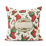 Custom Name Christmas Stocking Gifts Candy Cane Seamless Pattern Square Filled Cushion Throw Pillow Sofa Bed Home Decor Zip Washable UK Made