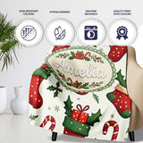 Cute Christmas Stocking Gifts Candy Cane Holly Seamless Pattern  Personalised Custom Name Super Soft Fleece Blanket Bed Sofa Throw