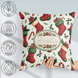 Custom Name Christmas Stocking Gifts Candy Cane Seamless Pattern Square Filled Cushion Throw Pillow Sofa Bed Home Decor Zip Washable UK Made