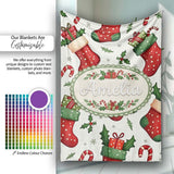Cute Christmas Stocking Gifts Candy Cane Holly Seamless Pattern  Personalised Custom Name Super Soft Fleece Blanket Bed Sofa Throw