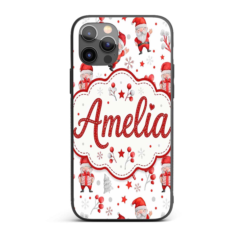 Cute Santa Claus Watercolor Gift Printed Design Custom Name Protective Phone Case Mobile Cover Durable Everyday Smartphone Shock Resistant