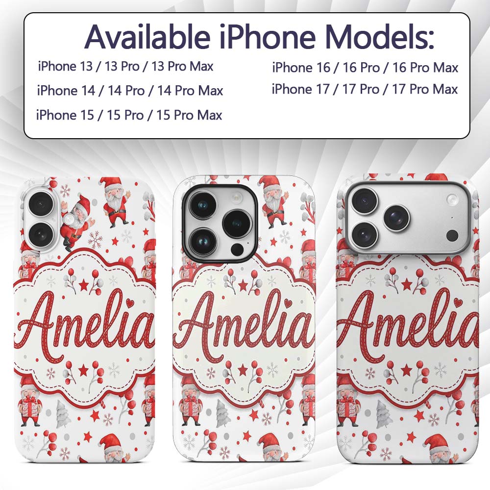Cute Santa Claus Watercolor Gift Printed Design Custom Name Protective Phone Case Mobile Cover Durable Everyday Smartphone Shock Resistant