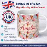 Personalized Custom Name Melted Ice Cream Drip Effect Pattern in Pink and Cream Artistic 11oz Ceramic Coffee Tea Mug White Large Handle