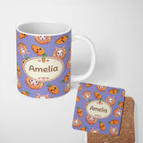 Personalized Custom Name Cute Easter Bunny Carrot Donut Hearts Pattern Lavender Purple Lovely 11oz Ceramic Coffee Tea Mug White Large Handle