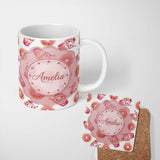 Personalized Custom Name Cute Kawaii Donuts and Strawberry Milkshake White Background 11oz Ceramic Coffee Tea Mug White Large Handle