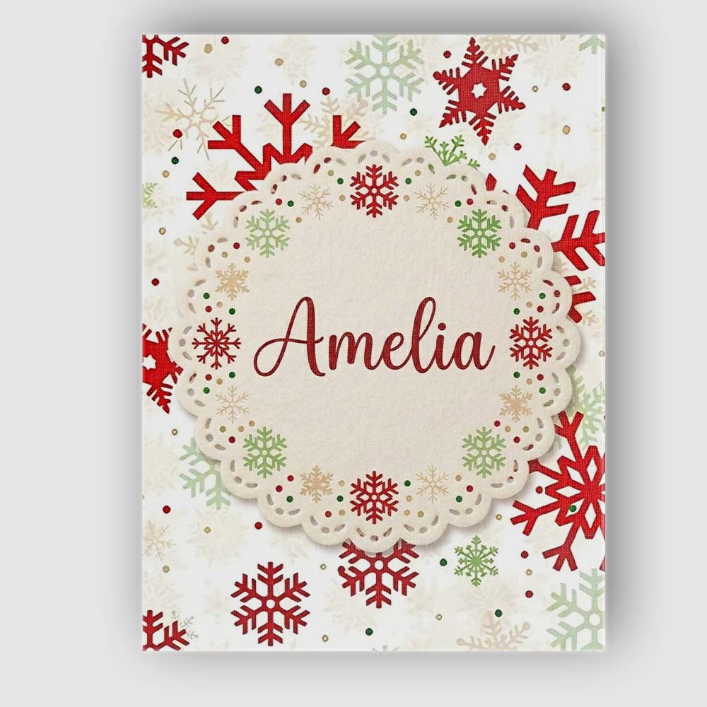 Personalised Name Classic Red Green Snowflake Custom Unique Gift Idea Modern Room Accent Canvas Wall Art Print Decor Picture Ready to Hang