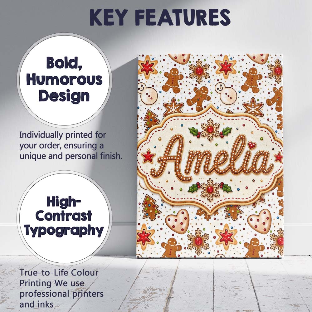 Personalised Name Gingerbread Cookies Custom Modern Room Accent Creative Decorator Style Canvas Wall Art Print Decor Picture Ready to Hang