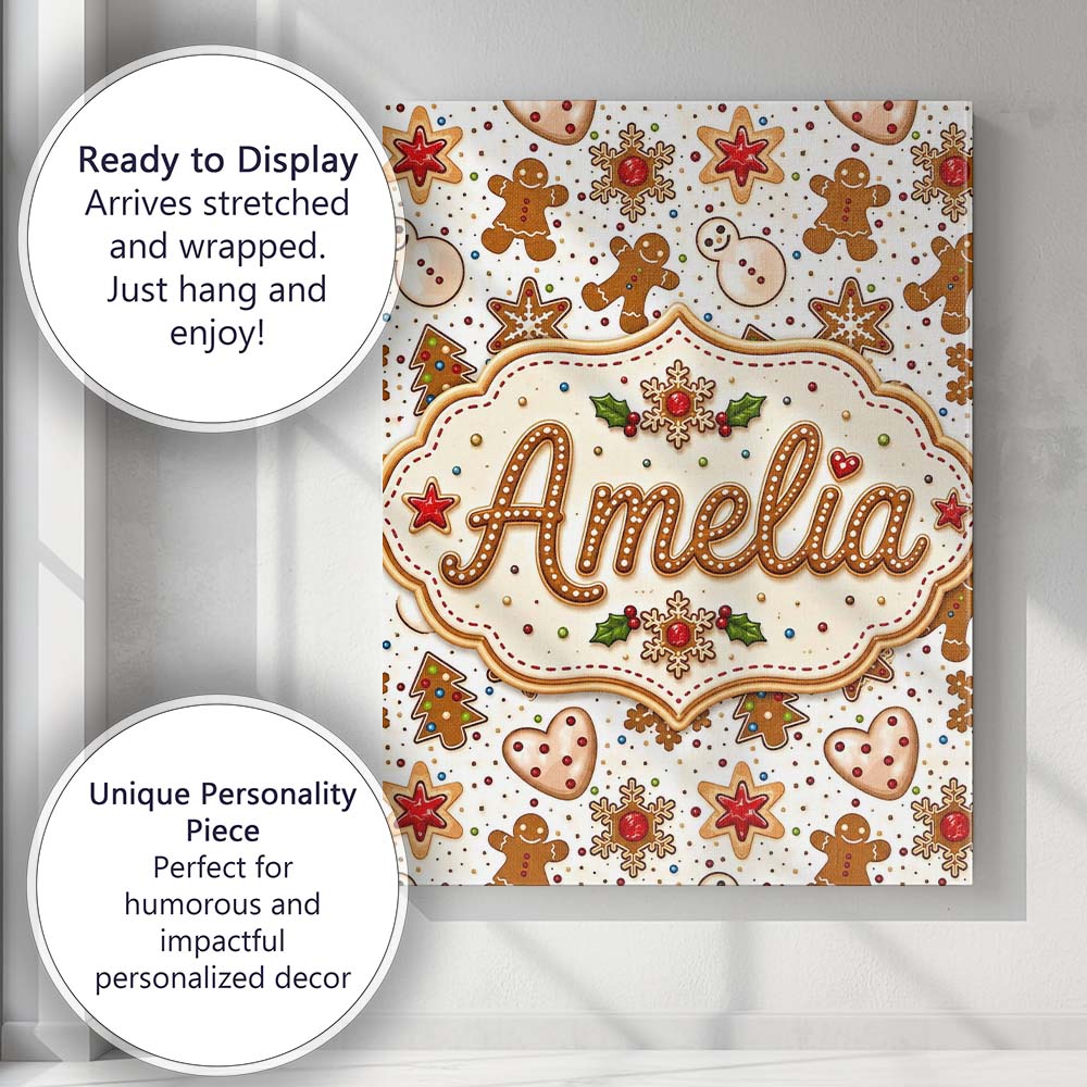 Personalised Name Gingerbread Cookies Custom Modern Room Accent Creative Decorator Style Canvas Wall Art Print Decor Picture Ready to Hang