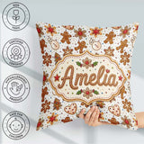 Custom Name Gingerbread Cookies Snowman Star Christmas Seamless Square Filled Cushion Throw Pillow Sofa Bed Home Decor Zip Washable UK Made