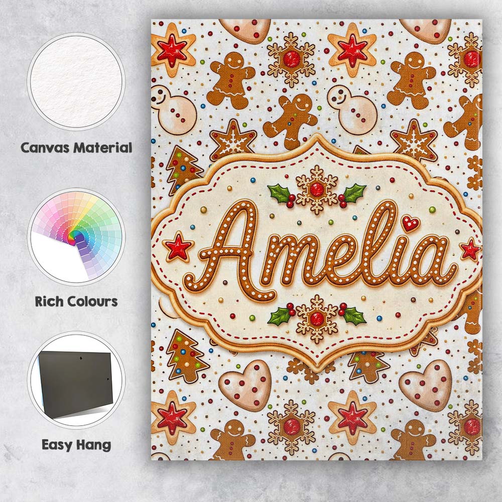 Personalised Name Gingerbread Cookies Custom Modern Room Accent Creative Decorator Style Canvas Wall Art Print Decor Picture Ready to Hang