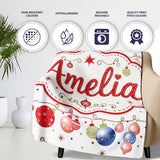 Colorful Christmas Baubles Garland Ornament Seamless Pattern Lovely  Personalised Custom Name Super Soft Fleece Blanket Bed Sofa Throw