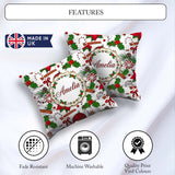 Custom Name Christmas Poinsettia Candy Cane Holly Berry Ornament Square Filled Cushion Throw Pillow Sofa Bed Home Decor Zip Washable UK Made