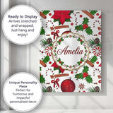 Personalised Name Christmas Poinsettia Custom  Modern Room Accent Elegant Feature Canvas Wall Art Print Decor Picture Ready to Hang