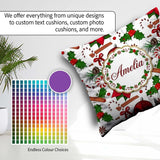 Custom Name Christmas Poinsettia Candy Cane Holly Berry Ornament Square Filled Cushion Throw Pillow Sofa Bed Home Decor Zip Washable UK Made