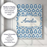Personalised Name Blue Geometric Deco Seamless Pattern Symmetrical Custom Bespoke  Canvas Wall Art Print Decor Picture Ready to Hang