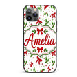 Festive Holly Leaves Red Bows Polka Dot Christmas Custom Name Protective Phone Case Mobile Cover Durable Everyday Smartphone Shock Resistant