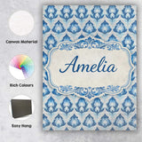 Personalised Name Blue Geometric Deco Seamless Pattern Symmetrical Custom Bespoke  Canvas Wall Art Print Decor Picture Ready to Hang