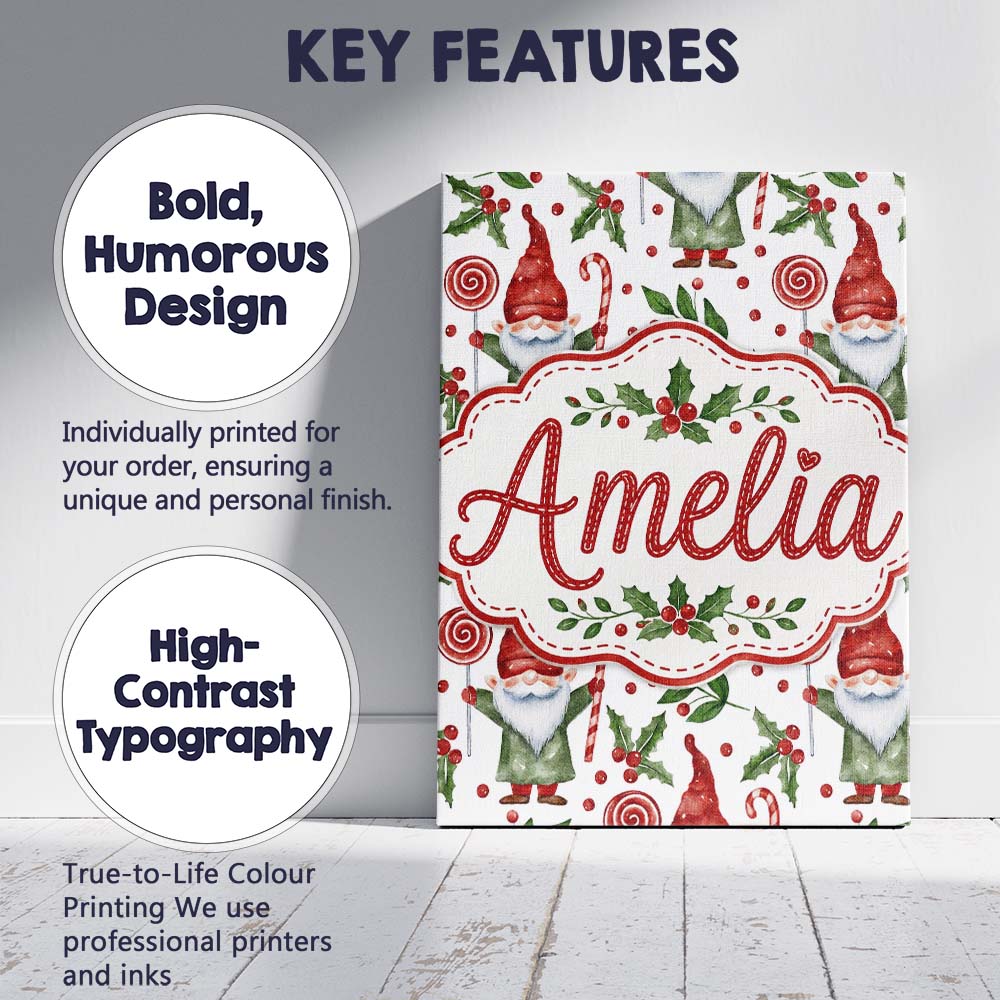 Personalised Name Watercolor Christmas Custom  Modern Room Accent Elegant Feature Canvas Wall Art Print Decor Picture Ready to Hang