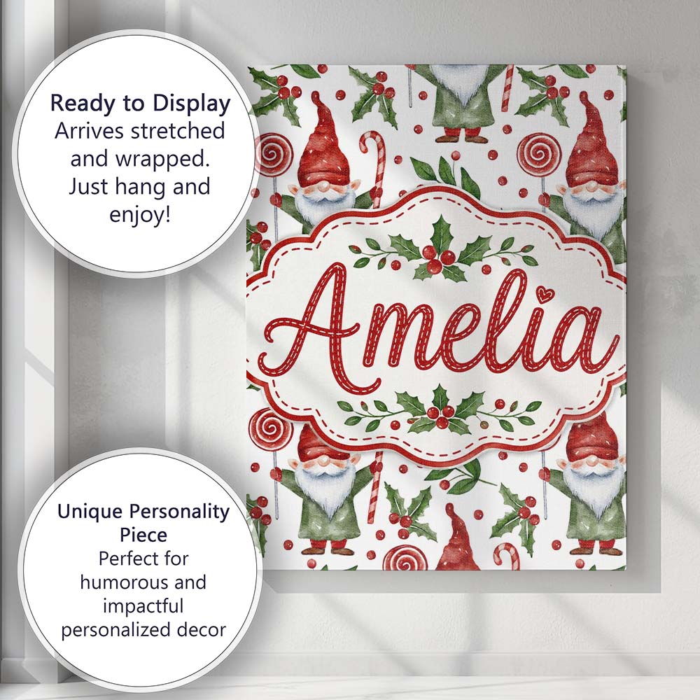 Personalised Name Watercolor Christmas Custom  Modern Room Accent Elegant Feature Canvas Wall Art Print Decor Picture Ready to Hang