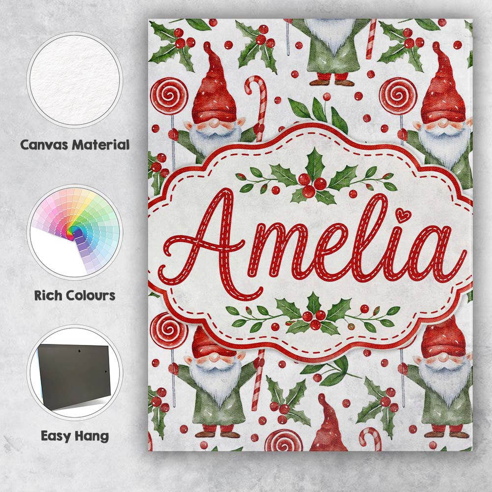 Personalised Name Watercolor Christmas Custom  Modern Room Accent Elegant Feature Canvas Wall Art Print Decor Picture Ready to Hang
