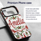 Watercolor Christmas Gnome Candy Cane Holly Berry Custom Name Protective Phone Case Mobile Cover Durable Everyday Smartphone Shock Resistant