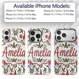 Watercolor Christmas Gnome Candy Cane Holly Berry Custom Name Protective Phone Case Mobile Cover Durable Everyday Smartphone Shock Resistant