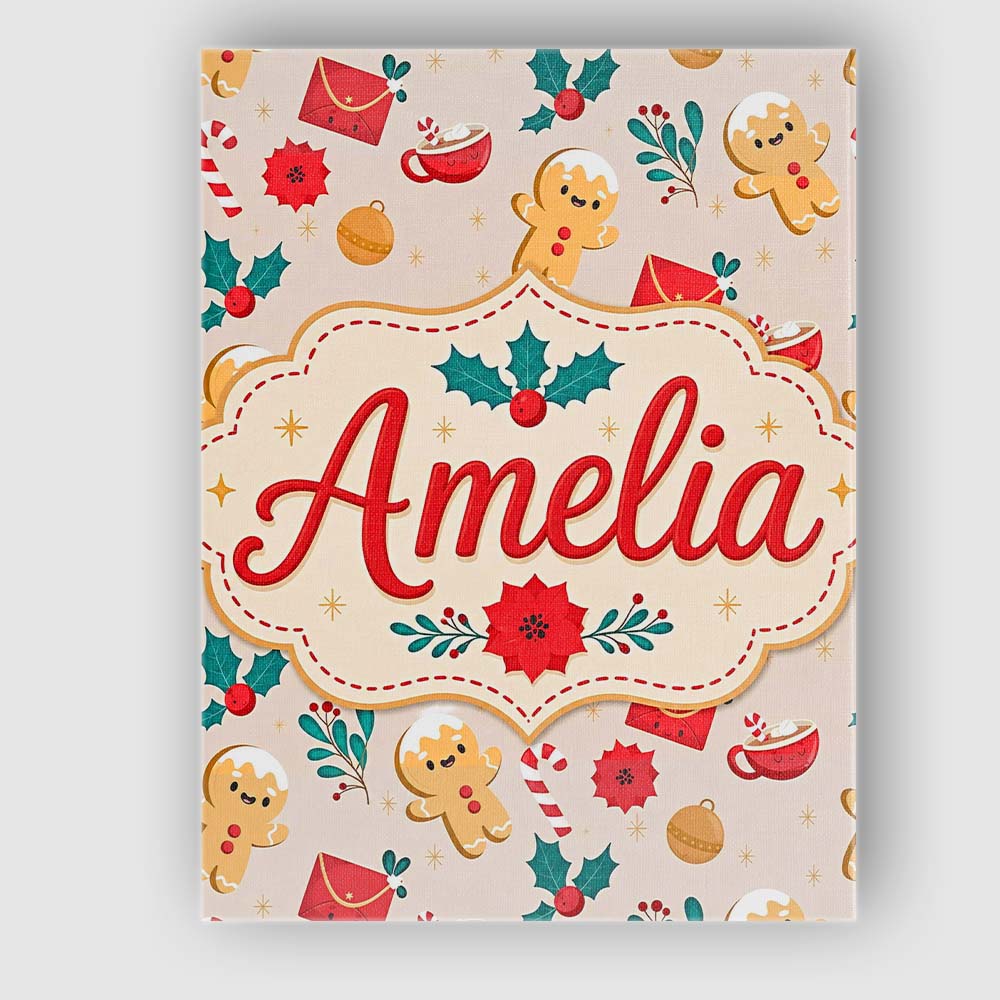 Personalised Name Cute Gingerbread Cookies Custom  Unique Gift Idea Elegant Feature Canvas Wall Art Print Decor Picture Ready to Hang