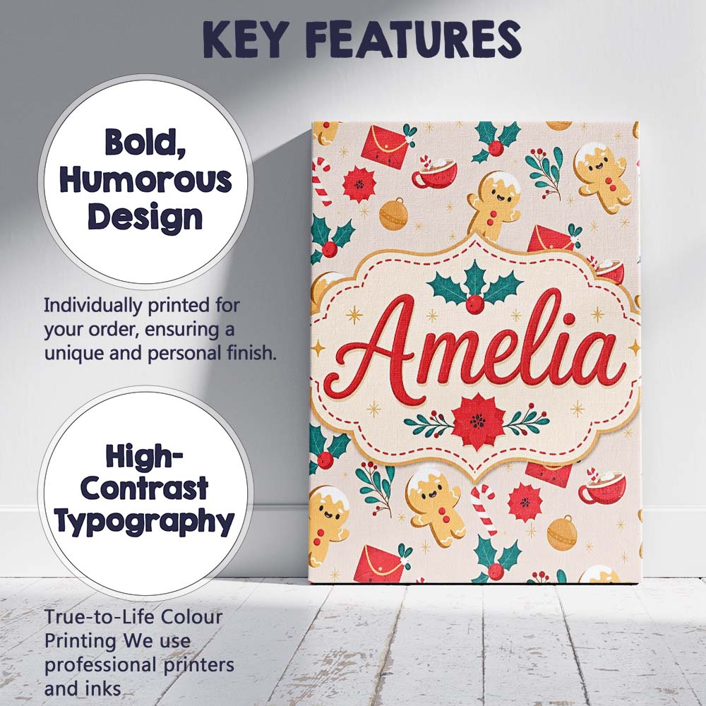 Personalised Name Cute Gingerbread Cookies Custom  Unique Gift Idea Elegant Feature Canvas Wall Art Print Decor Picture Ready to Hang