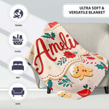 Cute Gingerbread Cookies Cocoa Candy Cane Christmas Seamless Pattern  Personalised Custom Name Super Soft Fleece Blanket Bed Sofa Throw