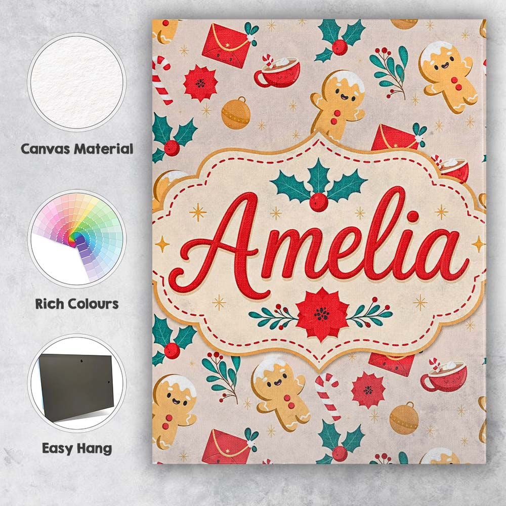 Personalised Name Cute Gingerbread Cookies Custom  Unique Gift Idea Elegant Feature Canvas Wall Art Print Decor Picture Ready to Hang