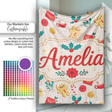 Cute Gingerbread Cookies Cocoa Candy Cane Christmas Seamless Pattern  Personalised Custom Name Super Soft Fleece Blanket Bed Sofa Throw