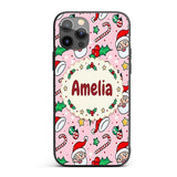 Cute Santa Face Candy Cane Holly Pink Christmas Custom Name Protective Phone Case Mobile Cover Durable Everyday Smartphone Shock Resistant
