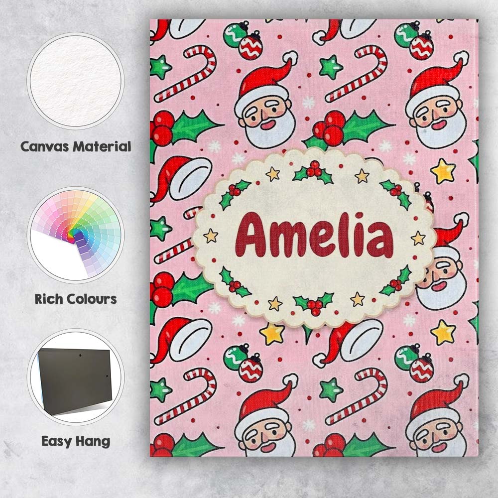 Personalised Name Cute Santa Face Candy Custom  Modern Room Accent Elegant Feature Canvas Wall Art Print Decor Picture Ready to Hang