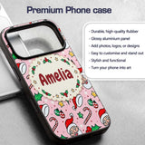 Cute Santa Face Candy Cane Holly Pink Christmas Custom Name Protective Phone Case Mobile Cover Durable Everyday Smartphone Shock Resistant