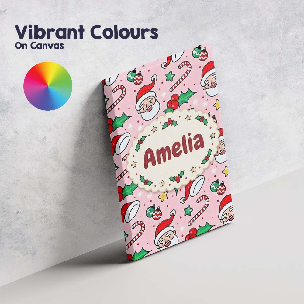 Personalised Name Cute Santa Face Candy Custom  Modern Room Accent Elegant Feature Canvas Wall Art Print Decor Picture Ready to Hang